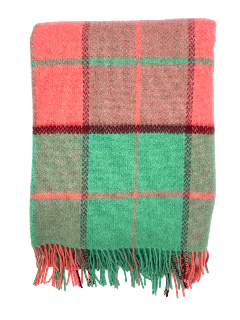Merino Wool and Cashmere Throw - Coral / Green Plaid
