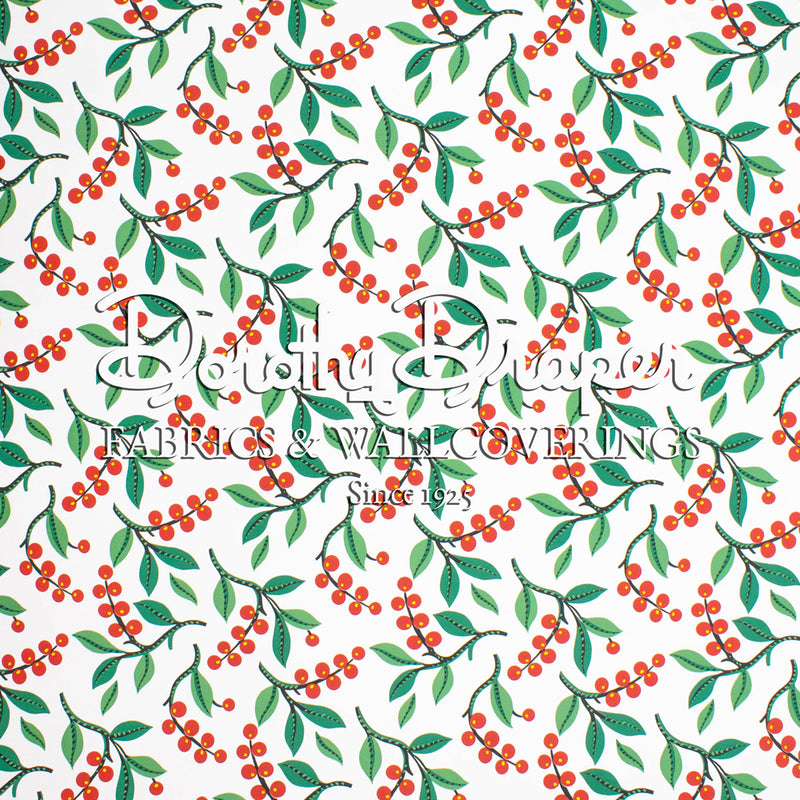 Kate’s Mountain Berries - Green & Red Wallpaper