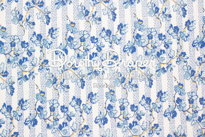 Oak Leaves - Blue 100% Linen Fabric