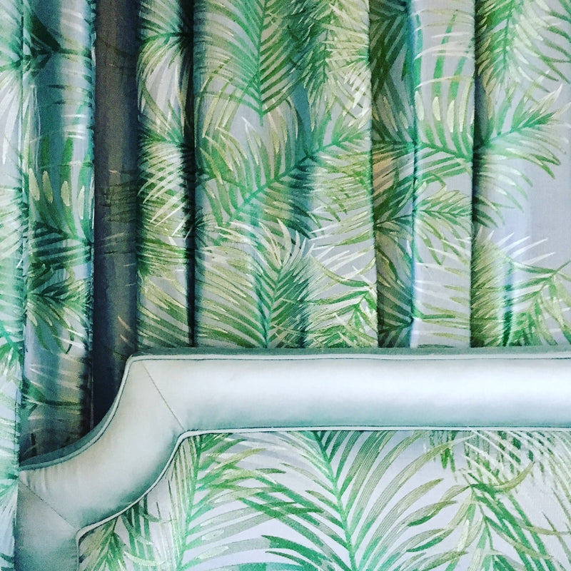 Robellini Silk Embroidered Leaf Aqua Fabric