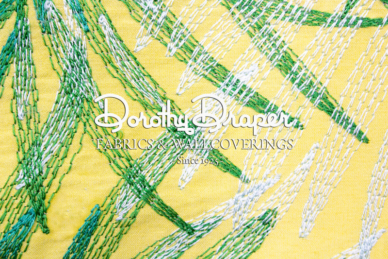 Robellini Silk Embroidered Leaf Yellow Fabric