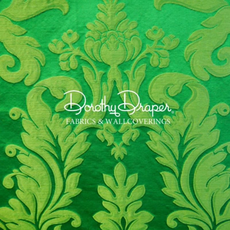Hampshire Silk Scroll Damask Green Fabric